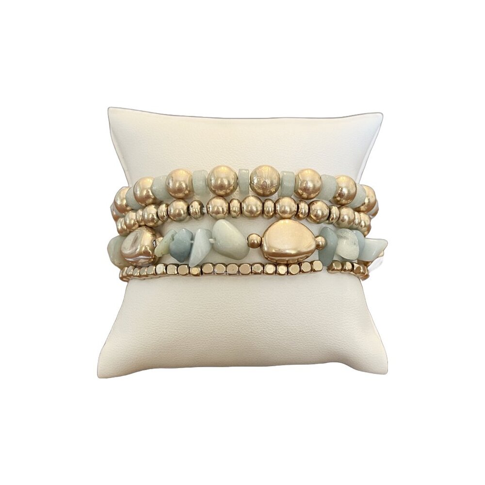 Canvas Poppy Beaded Gemstone Bracelet Stack in Amazonite (Set of 4)